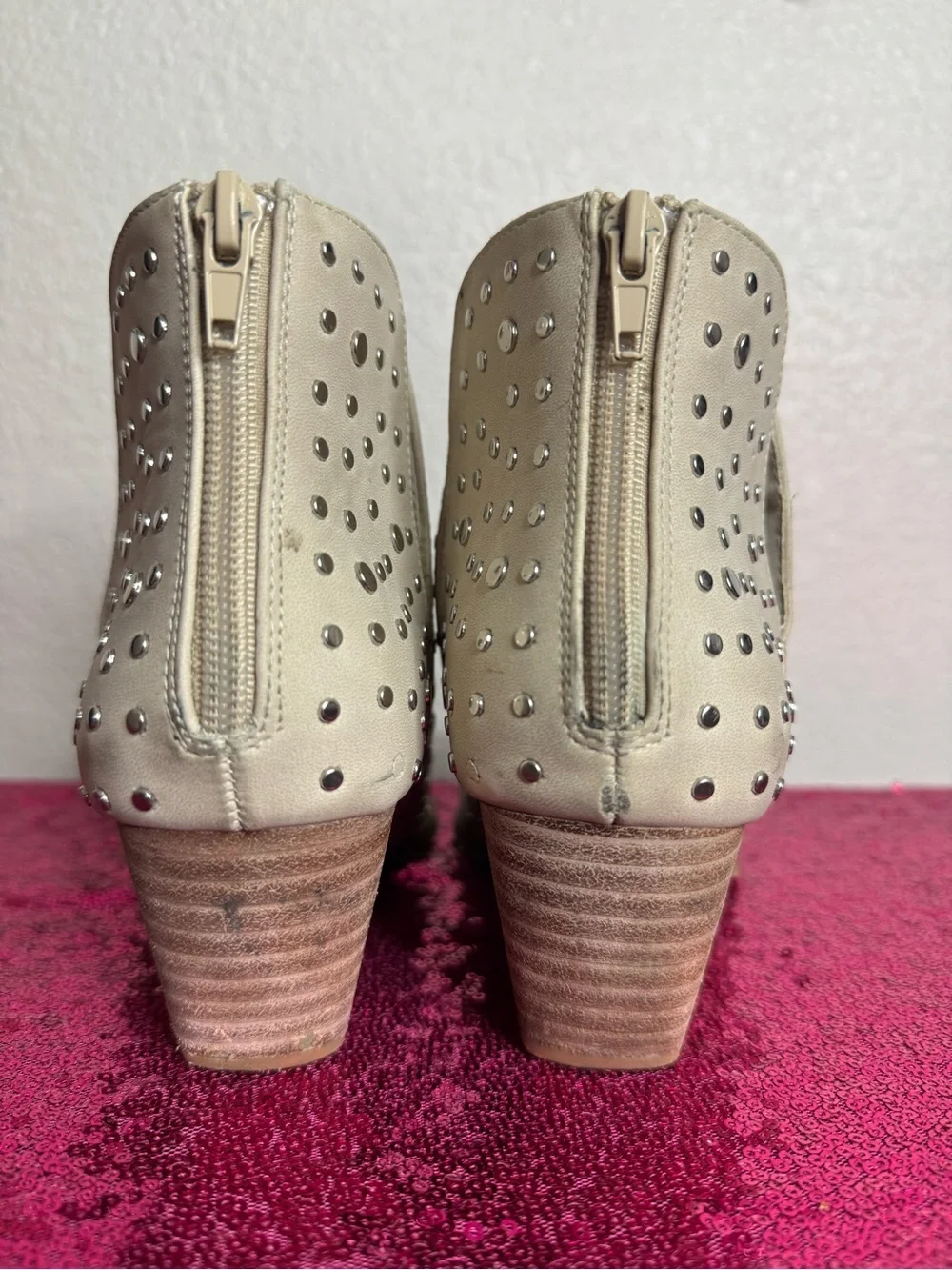 ALTAR’D STATE 🩶 Cowboy Ankle Booties- Silver Studded, Pointed Toe (Women’s 8.5)
